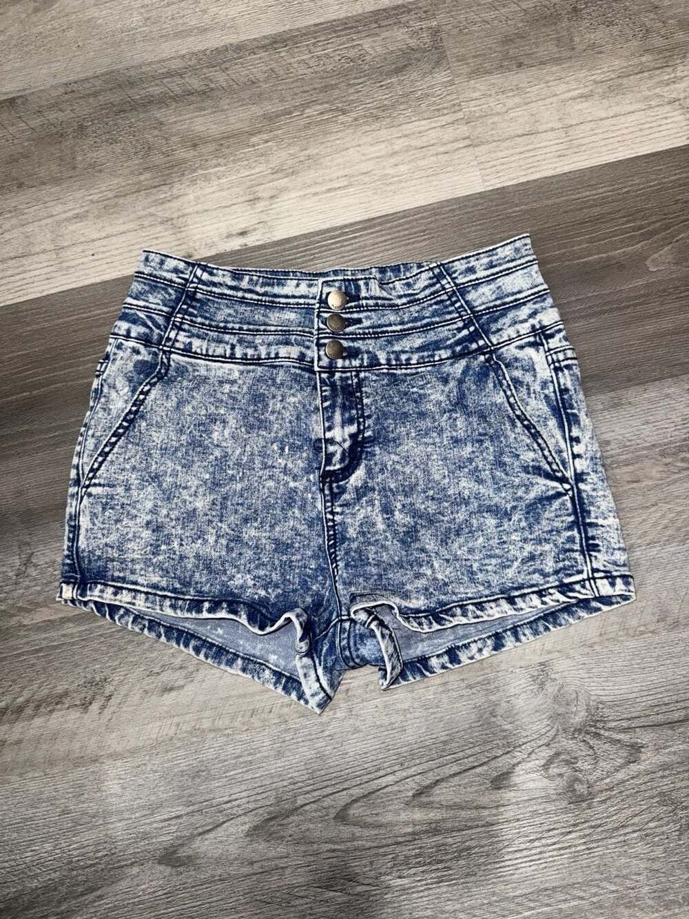 Mind Code Denim Shorts Size S Blue Acid Wash High Waist Triple Button